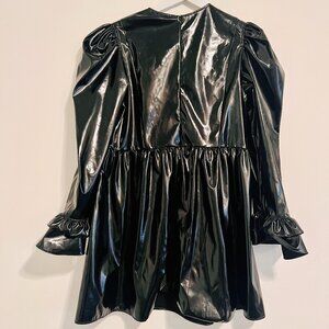 BATSHEVA Black PVC mini dress with ruffled sleeves